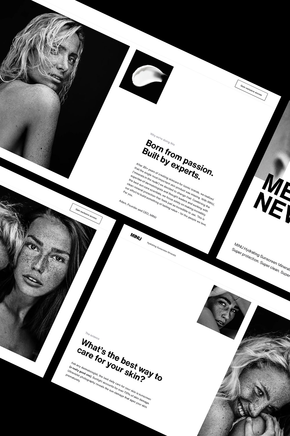 Minu website screenshot with female models in black and white photography