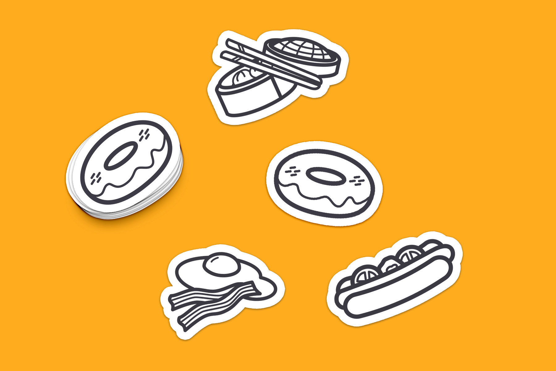 foodrush foody icons stickers on yellow background
