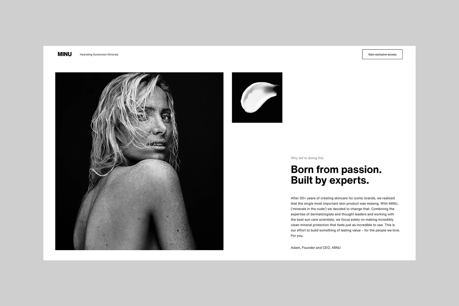 MINU website section born from passion built by experts desktop screen design