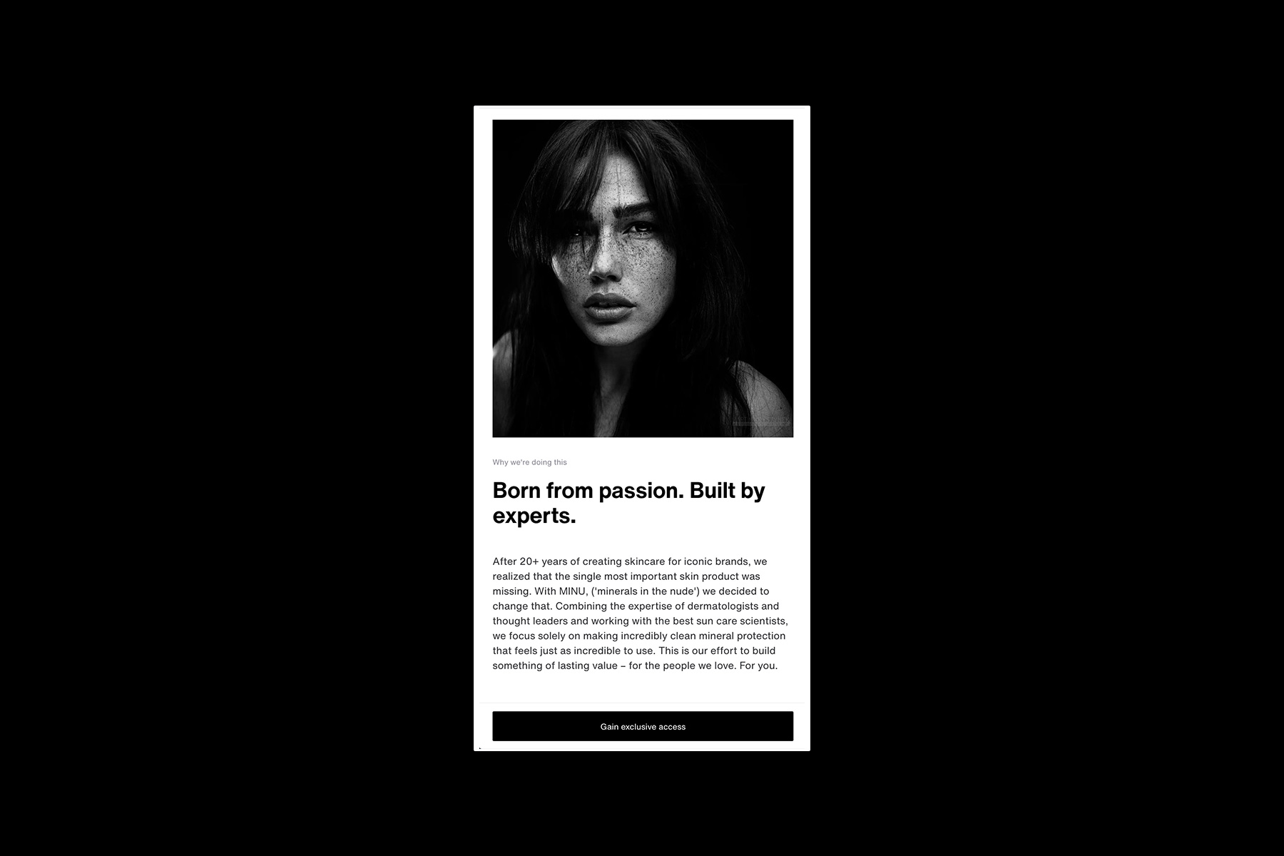 MINU website about section mobile screen design
