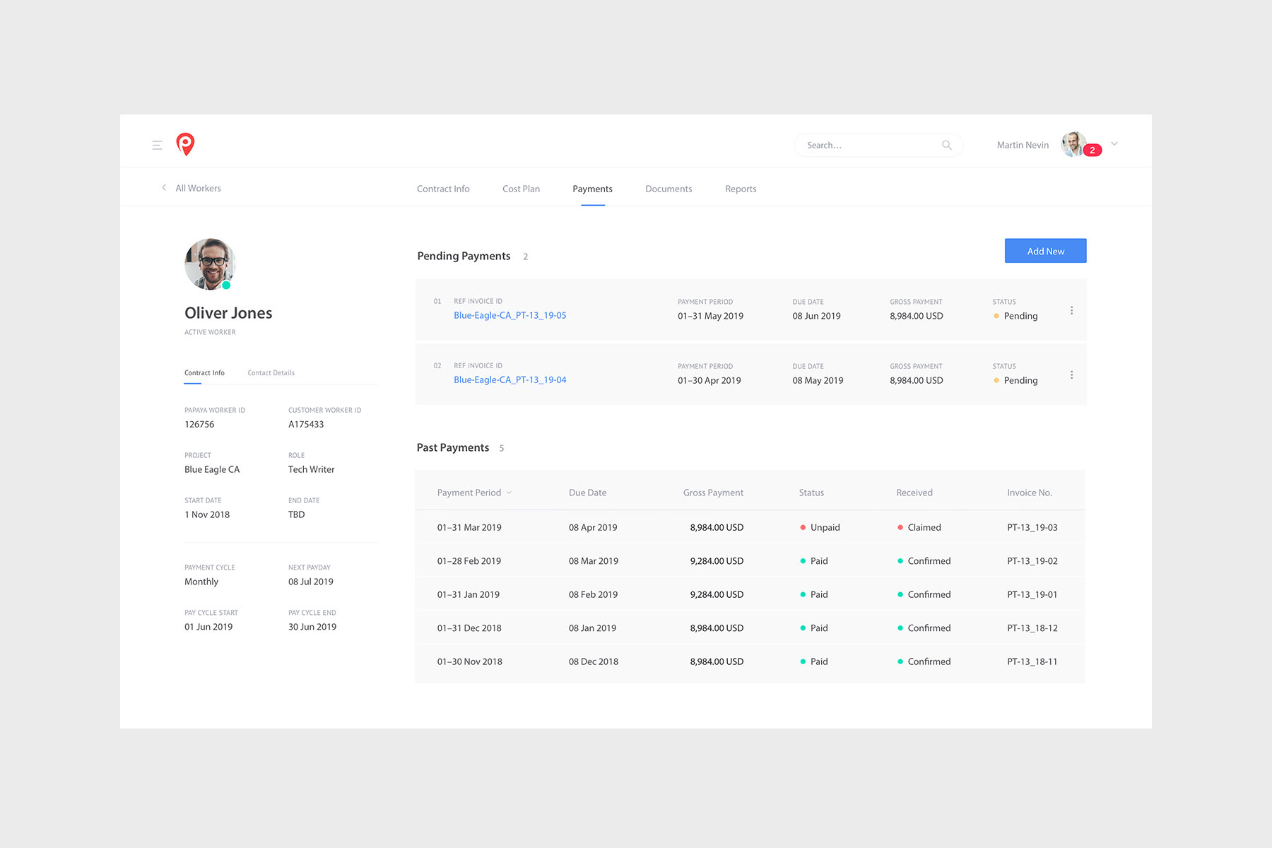 Papaya platform worker payments screen